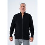 Trist Star Siyah Büyük Beden Erkek Fermuarlı Dik Yaka Pirin Örgü %100 Pamuk Triko Hırka Trıst-2114 - 4XL