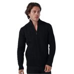 TRİST STAR Siyah Erkek Saç Örgülü Yürütme Fermuarlı Dik Yaka Triko Yün Hırka 5297-2XL