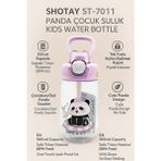 Tritan Çocuk Pipetli Suluk – 500 Ml, Kilitli Kapaklı, Askılı, Panda Desenli – Mor – ST-7011