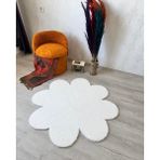 Trivago Halı Yıkanabilir Yumuşak Peluş Post Papatya Çocuk Odası Oturma Odası Salon Mutfak Halısı - 120 x 120 cm - Beyaz