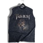 Trivium Skull Baskılı Yıkamalı Kolsuz Tişört, Unisex Rock Band Temalı Sıfır Kollu Retro Atlet - Siyah - 2XL