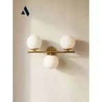 Trivon Üçlü Cam Aplik – Beyaz & Bal Renk Seçenekli, Gold Metal Gövde | Modern Duvar Aydınlatma