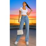 Trn JNS Lissa Açık Mavi KAr Yıkama Süper Yüksek Bel 90's Power Likralı Solmaz Jeans Palazzo Pantolon