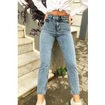 Trn JNS Mavi Kar Mom Jeans Yumuşak Likralı Yüksek Bel Kot Pantolon