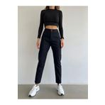Trn JNS Yüksek Bel Likralı Siyah Boyfriend Jeans Esnek Mom Kot Pantolon (TAM KALIPTIR)