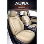 Trobus Peugeot 301 2012–VE Sonrası Uyumlu Aura Serisi Bej Keten Oto Koltuk Kılıfı Tam Set (5 Koltuk) | Deri Detay, Airbag, Kolçak, 2+1, Cepli, 3 Katman