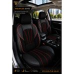 Trobus Renault Broadway 1990-2000 Uyumlu Ankaflex Bel Destekli Keten Deri Siyah Kırmızı Koltuk Kılıfı - Siyah - Kırmızı