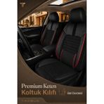 Trobus Renault Broadway 1990-2000 Uyumlu Apex Linen Bel Destekli Keten Siyah Kırmızı Koltuk Kılıfı - Siyah - Kırmızı
