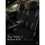 Trobus Renault Broadway 1990-2000 Uyumlu Nova Serisi Tay Tüyü Bel Destekli Siyah Beyaz Premium Koltuk Kılıfı - Siyah - Beyaz