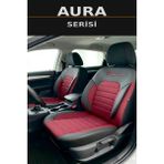 Trobus Renault Clio 5 2019–2024 Uyumlu Aura Serisi Kırmızı Siyah Keten Oto Koltuk Kılıfı Tam Set (5 Koltuk) | Deri Detay, Airbag, Kolçak, 2+1, Cepli, 3 Katman - Kırmızı - Siyah