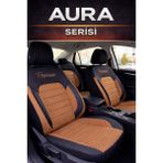 Trobus Renault Clio Sport (2005 Öncesi) 1998–2005 Uyumlu Aura Serisi Taba Keten Oto Koltuk Kılıfı Tam Set (5 Koltuk) | Deri Detay, Airbag, Kolçak, 2+1, Cepli, 3 Katman