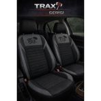 Trobus Renault Clio Sport (2005 Öncesi) 1998–2005 Uyumlu Trax Serisi Siyah Füme Tay Tüyü Oto Koltuk Kılıfı Tam Set (5 Koltuk) | Airbag, Kolçak, 2+1, Cepli, 3 Katman - Siyah - Füme