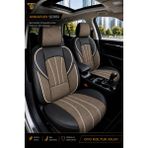 Trobus Renault R9 Broadway 1990-2000 Uyumlu Ankaflex Bel Destekli Keten Deri Kahve Siyah Koltuk Kılıfı - Kahverengi - Siyah