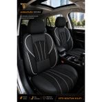 Trobus Renault R9 Broadway 1990-2000 Uyumlu Ankaflex Bel Destekli Keten Deri Siyah Beyaz Koltuk Kılıfı - Siyah - Beyaz