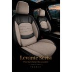 Trobus Renault R9 Broadway 1990-2000 Uyumlu Levante Serisi Bel Destekli Keten Bej Siyah Koltuk Kılıfı - Bej - Siyah