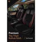 Trobus Seat Leon 2005+ Uyumlu Apex Serisi Tay Tüyü Bel Destekli Siyah Kırmızı Koltuk Kılıfı - Siyah - Kırmızı