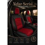 Trobus Seat Leon 2005 ve Sonrası Bel Destekli Tay Tüyü Koltuk Kılıfı Velar Serisi Kırmızı Siyah - Kırmızı - Siyah