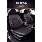 Trobus Seat Leon 2006-2012 Uyumlu Aura Serisi Siyah Kırmızı Keten Oto Koltuk Kılıfı Tam Set (5 Koltuk) | Deri Detay, Airbag, Kolçak, 2+1, Cepli, 3 Katman - Siyah - Kırmızı