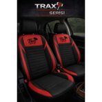 Trobus Seat Leon 2011-2012 Uyumlu Trax Serisi Siyah Kırmızı Tay Tüyü Oto Koltuk Kılıfı Tam Set (5 Koltuk) | Airbag, Kolçak, 2+1, Cepli, 3 Katman - Siyah - Kırmızı