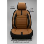 Trobus Ssangyong Vivuli 2019 ve Sonrası Uyumlu - Tay Tüyü Orta + Lacost Kenar, 8 mm Süngerli Oto Koltuk Kılıfı (2 cm Yan Destek) - Taba