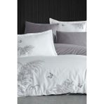 Tropical Nakışlı %100 Pamuk Saten Çift Kişilik Nevresim Takımı Krem Gri - Krem - Gri - 200 x 220 cm