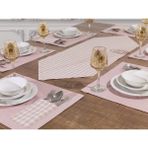 Tropik Home 12 Kişilik Moena Pudra Ekose Desen Amerikan Servis & Supla ve Runner Seti - 35 x 45 cm