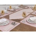 Tropik Home 6'lı Pudra Supla Takımı Amerikan Servis Supla ve Runner Seti 6 Kişilik Ekose Desen ve Masa Sunum Set - 35 x 45 cm