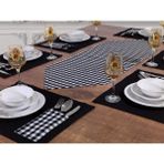 Tropik Home 6'lı Siyah Supla Takımı Amerikan Servis Supla ve Runner Seti 6 Kişilik Ekose Desen ve Masa Sunum Set - 35 x 45 cm