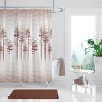 Tropik Home Ağaç Desen Banyo Perdesi, Kahverengi Duş Perdesi-Banyo Dekorasyon Perdesi-Lüx Küvet Perdesi - Krem - 100 x 180 cm