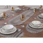 Tropik Home Amerikan Servis Supla ve Runner Seti 12 Kişilik Set Nakışlı Vivien Gri 13 Parça Masa Sunum Takımı - 32 x 50 cm - Gümüş
