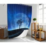 Tropik Home Banyo Duş Perdesi Ay Desen Manzaralı Dijital Baskılı Banyo Perdesi, Tek Kanat C HALKALI-180X200 cm - 180 x 200 cm - Koyu Mavi