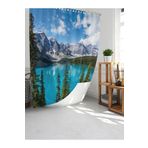 Tropik Home Banyo Duş Perdesi Kayalık Dağlar Desen Dijital Baskılı Banyo Perdesi, Tek Kanat C Halkalı-180x200 cm