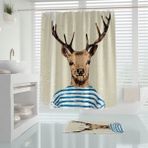 Tropik Home Banyo Duş Perdesi-Tek Kanat Duş Perdesi, Dijital Baskılı Lüx Küvet Perde Geyik Desen Duş Perde - 180 x 200 cm - Bej - Kahverengi