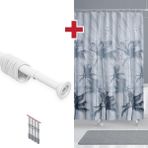 Tropik Home Banyo Perdesi Askı Hediyeli Palmiye Desen 180X200CM Tek Kanat Duş Perdesi, Renkli Banyo Duş Perdesi - 180 x 200 cm - Gri