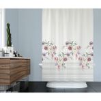 Tropik Home Banyo Perdesi Gül Desen Yerli Üretim Duş Perdesi Plastik C-Halka Hediye 180X200CM Banyo Perdeleri - 180 x 200 cm - Pembe - Yeşil