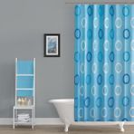 Tropik Home Banyo Perdesi Mavi Geometrik Desen Yerli Üretim Duş Perdesi C-Halka Hediye 180X200CM Banyo Perdeleri - 180 x 200 cm