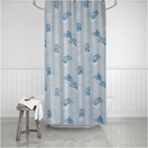 Tropik Home Banyo Perdesi Mavi Yunus Desen Yerli Üretim Duş Perdesi C-Halka Hediye 180X200CM Banyo Perdesi