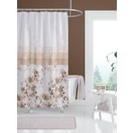 Tropik Home Çiçekli Banyo Duş Perdesi-kahverengi Renk Duş Perdesi, Tek Kanat Küvet Perdesi 180x200 Cm