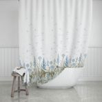Tropik Home Duş Perdesi Çift Kanat 2X120X200CM Kır Desenli Banyo Perdesi 16 Adet C Halka Hediyeli - 120 x 200 cm - Beyaz - Mavi