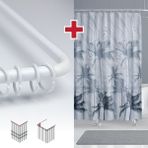 Tropik Home Fırtına Desen Banyo Perdesi Askı Hediyeli 180X200CM Tek Kanat Gri Duş Perdesi, L Boru Hediyeli - Açık Gri - 180 x 200 cm