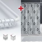 Tropik Home Geometrik Gri Desen Banyo Perdesi Askı Hediyeli 180X200CM Tek Kanat Duş Perdesi, L Boru Hediyeli - 180 x 200 cm