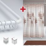 Tropik Home Kahverengi Ağaç Desen Banyo Perdesi Askı Hediyeli 180X200CM Tek Kanat Duş Perdesi, L Boru Hediyeli - 180 x 200 cm - Renkli