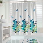 Tropik Home Kelebek Desen Banyo PERDESI-180X200 cm Duş Perdesi, 180X200 Dijital Baskılı Banyo Duş Perdesi - 180 x 200 cm - Beyaz - Yeşil