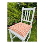 Tropik Home Lüx Pofidik Ekose Turuncu Sandalye Minderi Özel Dikişli Bağcıklı Minder 35x35cm Kare Sandalye Minder