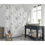 Tropik Home Martı Desen Banyo Perdesi, 180x200cm Duş Perde 12 Adet C Halka Hediye Küvet Perdesi - 180 x 200 cm - Açık Gri - Beyaz