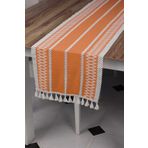 Tropik Home Örme Turuncu Runner , Püsküllü Organik Pamuk Dantel Örme Runner 35x155 Cm Regina Runner Masa Örtüsü
