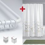Tropik Home Papatya Desen Banyo Perdesi Askı Hediyeli 180X200CM Tek Kanat Duş Perdesi, L Boru Hediyeli - 180 x 200 cm - Beyaz