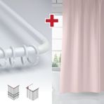 Tropik Home Pembe Renk Banyo Perdesi Askı Hediyeli 180X200CM Pudra Tek Kanat Duş Perdesi, L Boru Hediyeli - 180 x 200 cm