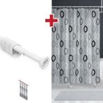 Tropik Home Polyester Kumaş Geometrik Desen Gri Banyo Perdesi Askı Aparatı Hediyeli C-Halkalı Duş Perdesi - 180 x 200 cm