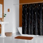 Tropik Home Siyah Mermer Desenli Banyo Perdesi, 180X200CM Duş Perdesi-Tek Kanat Duş Perdesi-C Halkalı - 180 x 200 cm